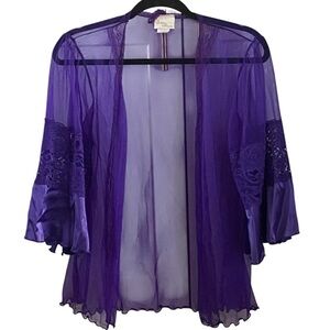 Vintage Sears Purple Sheer chiffon Lace Robe duster kimono cover up lingerie
